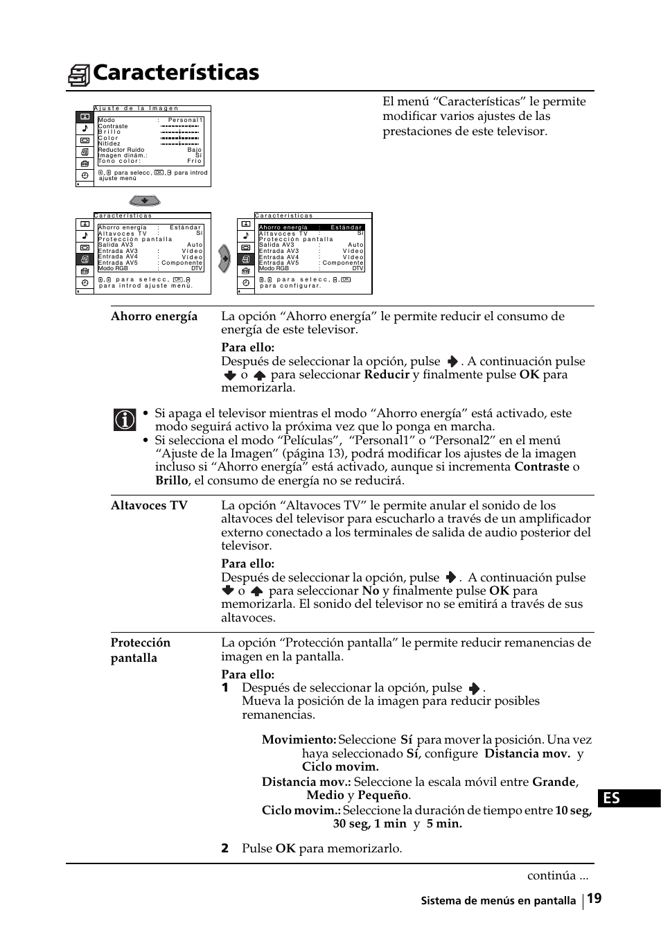 Características, Continúa | Sony KE-32TS2E User Manual | Page 84 / 135