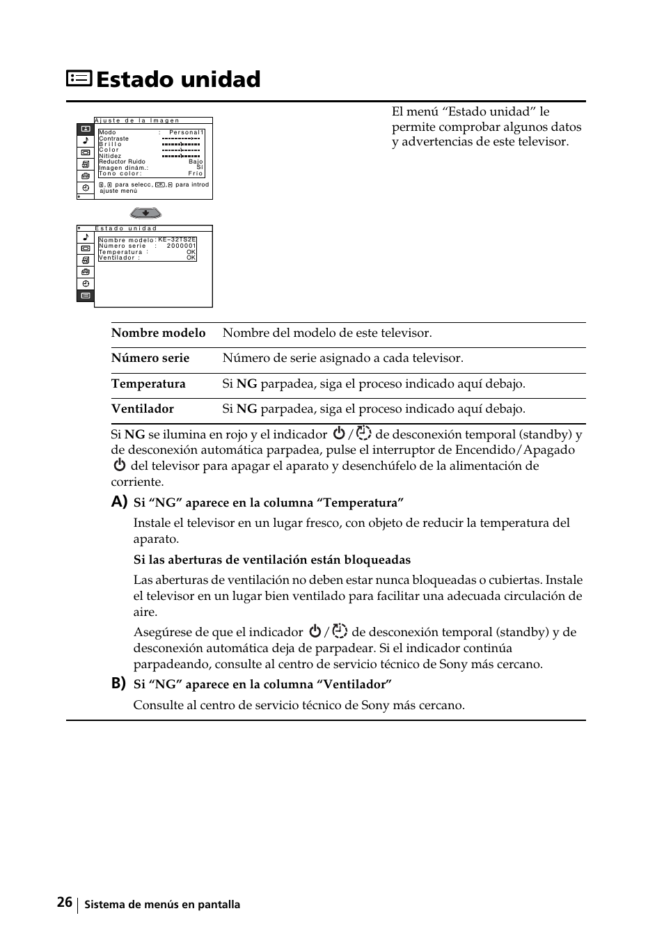 Estado unidad | Sony KE-32TS2E User Manual | Page 91 / 135