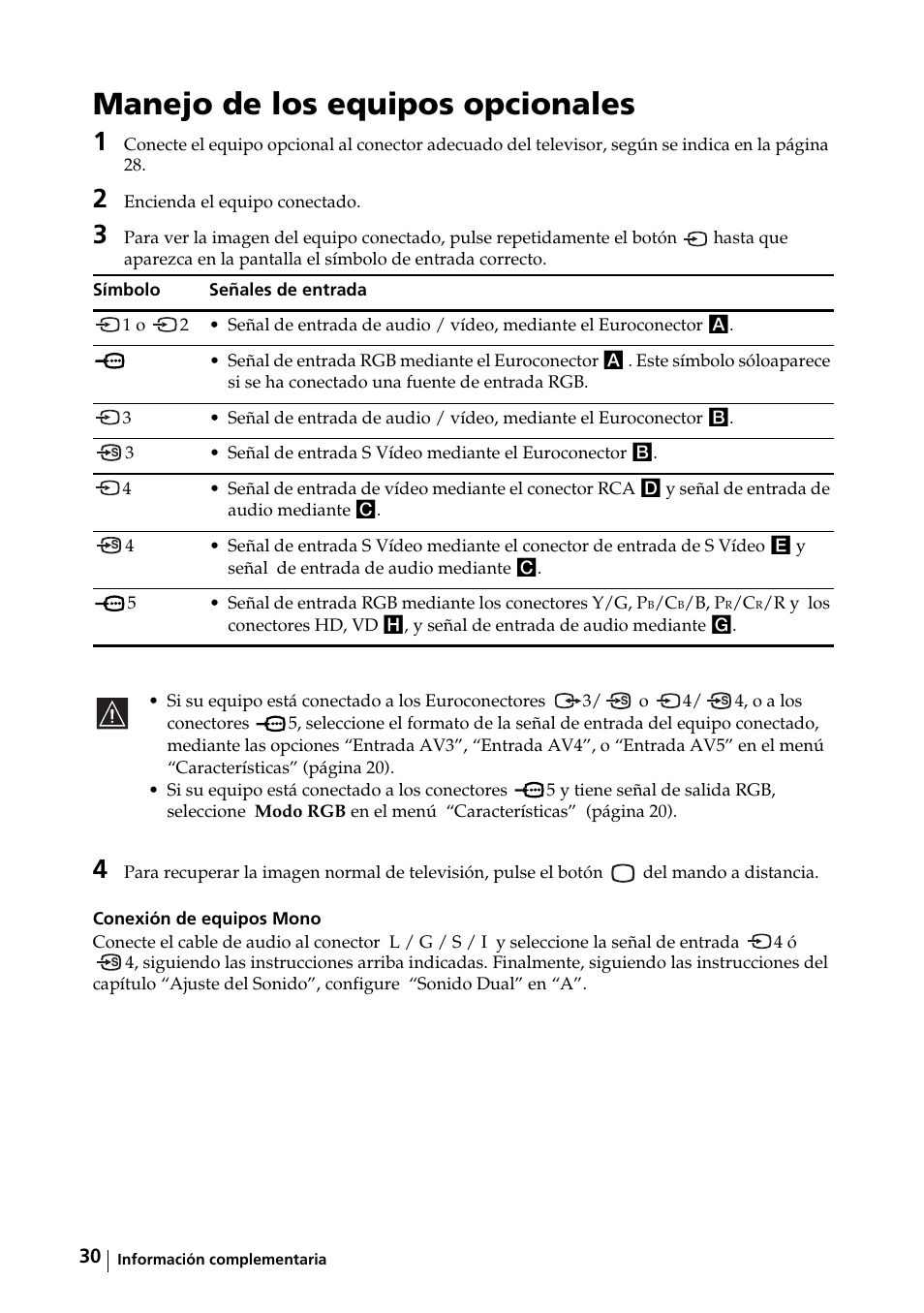 Manejo de los equipos opcionales | Sony KE-32TS2E User Manual | Page 95 / 135