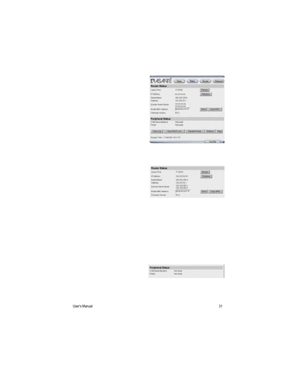 Chapter 6. status screen | Asante Technologies FR3000 Series User Manual | Page 31 / 84