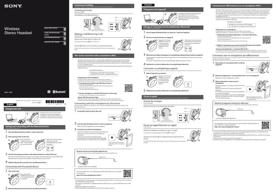 Sony MDR-1RBT User Manual | 2 pages