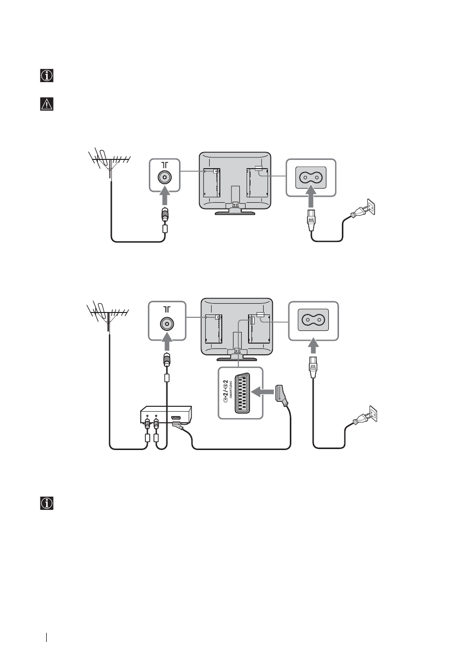 Raccordement d’une antenne et d’un magnétoscope, Raccordement d’une antenne, Raccordement d’un magnétoscope avec une antenne | Sony KLV-L23M1 User Manual | Page 116 / 204