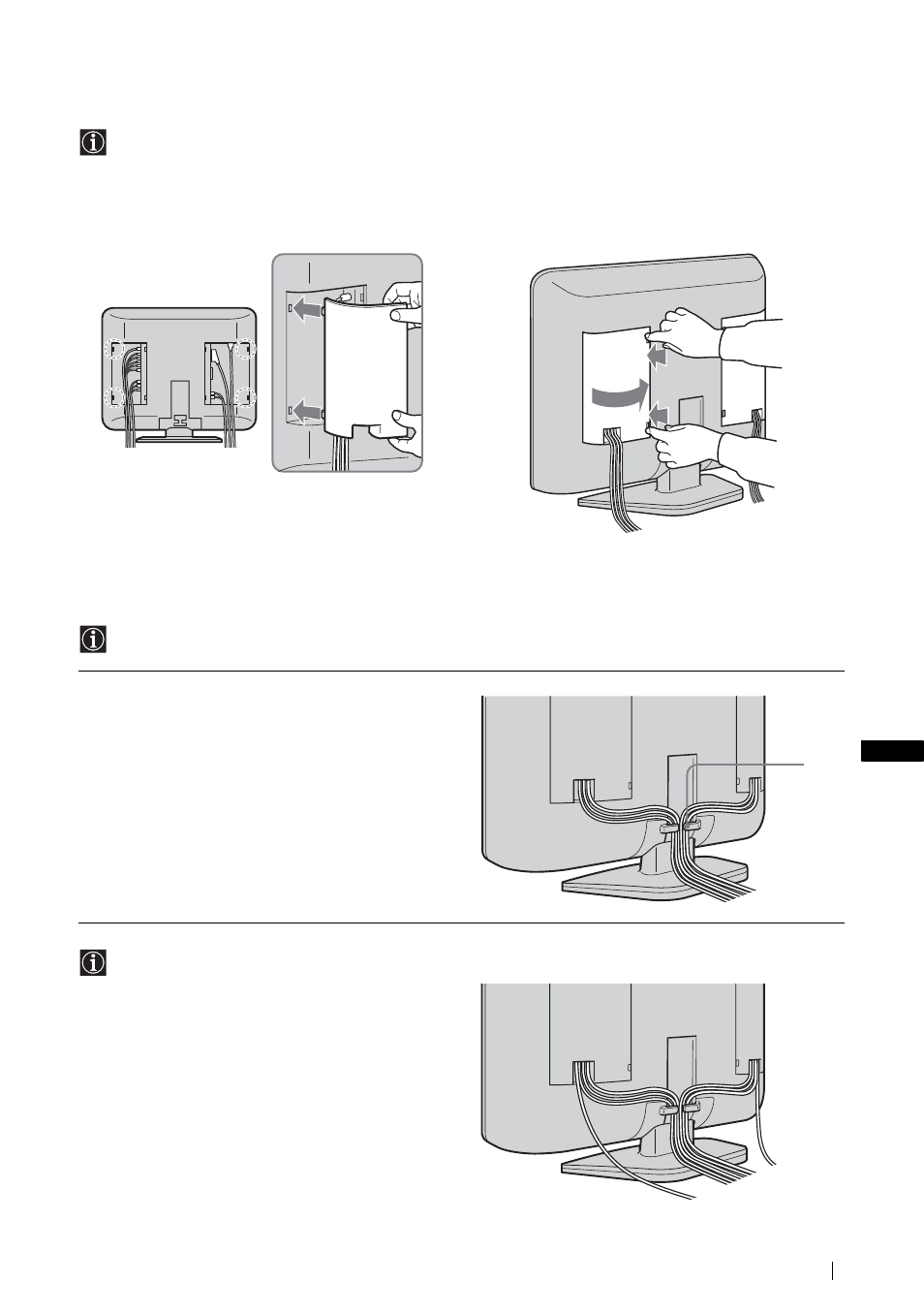 De kabeldeksels terugplaatsen, De kabels bundelen, Het kabeldeksel terugplaatsen de kabels bundelen | De kabeldeksels terugplaatsen de kabels bundelen | Sony KLV-L23M1 User Manual | Page 169 / 204