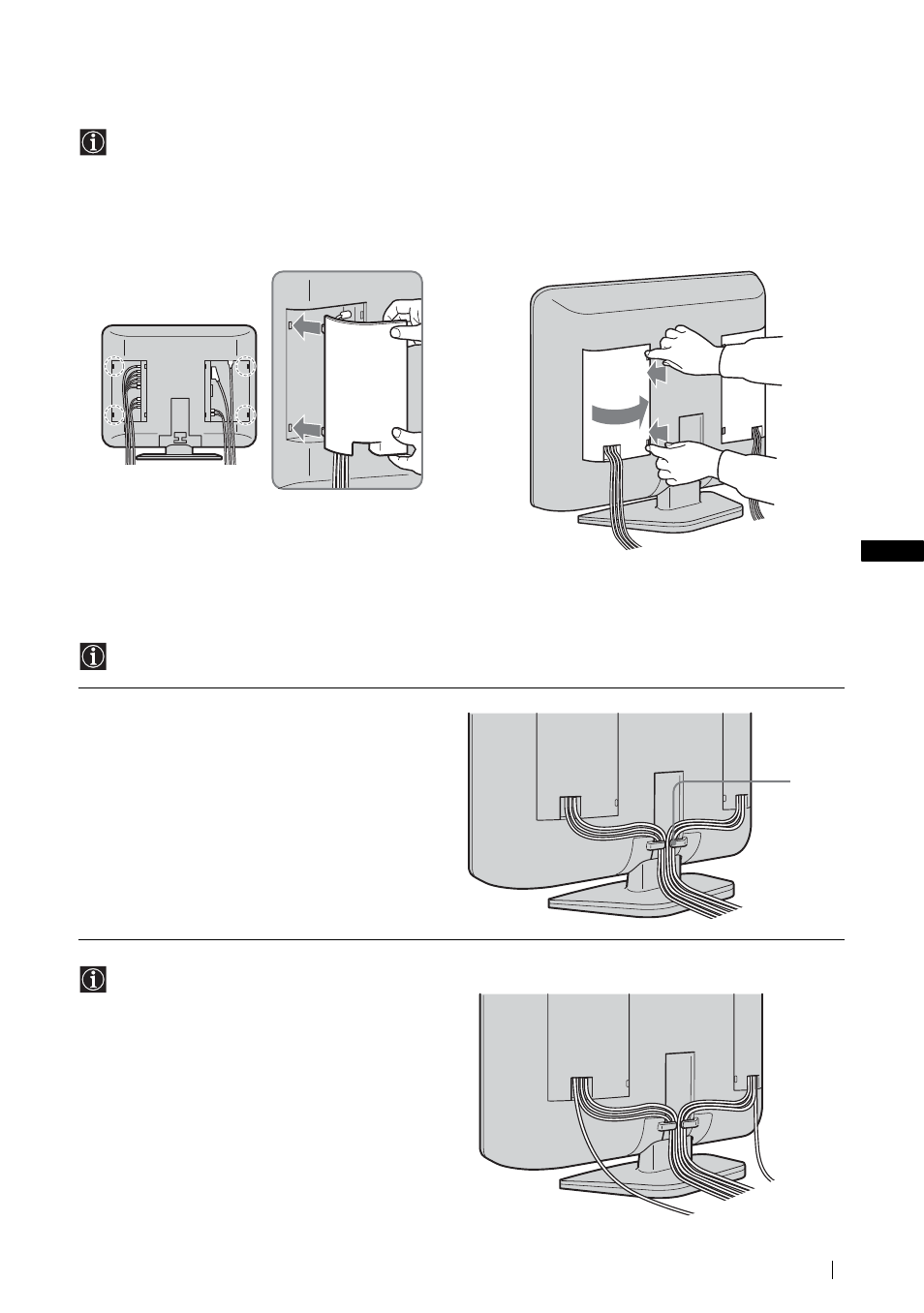 Anbringen der kabelabdeckungen, Bündeln der kabel, Anbringen der kabelabdeckung bündeln der kabel | Anbringen der kabelabdeckungen bündeln der kabel | Sony KLV-L23M1 User Manual | Page 69 / 204