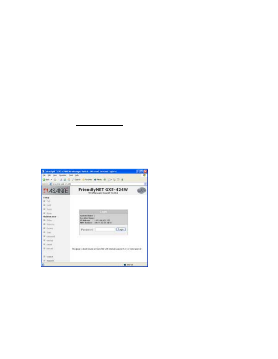 Chapter 6 configuring the switch, Login | Asante Technologies GX5-424W User Manual | Page 20 / 41