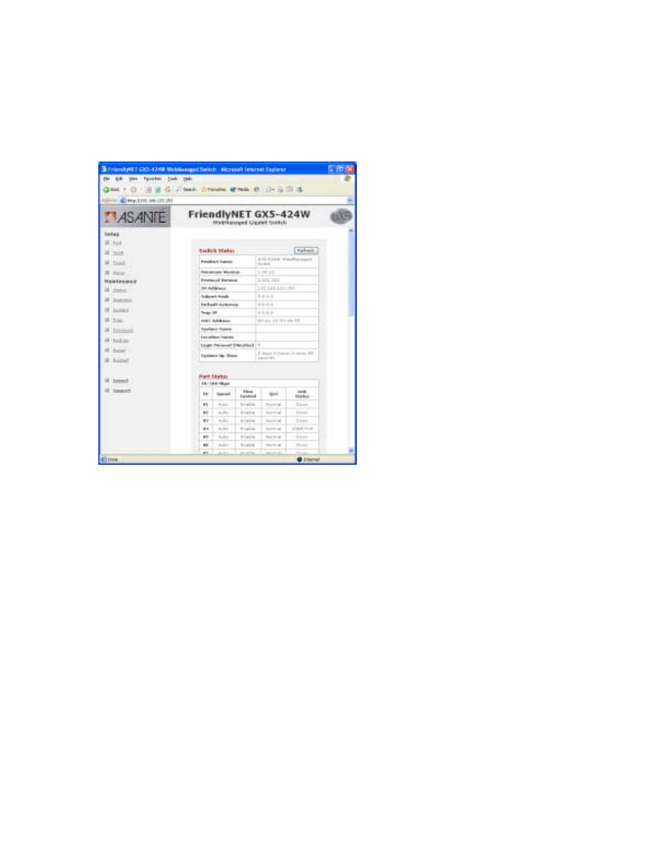 Setup menu, Configuring the setup setting | Asante Technologies GX5-424W User Manual | Page 21 / 41