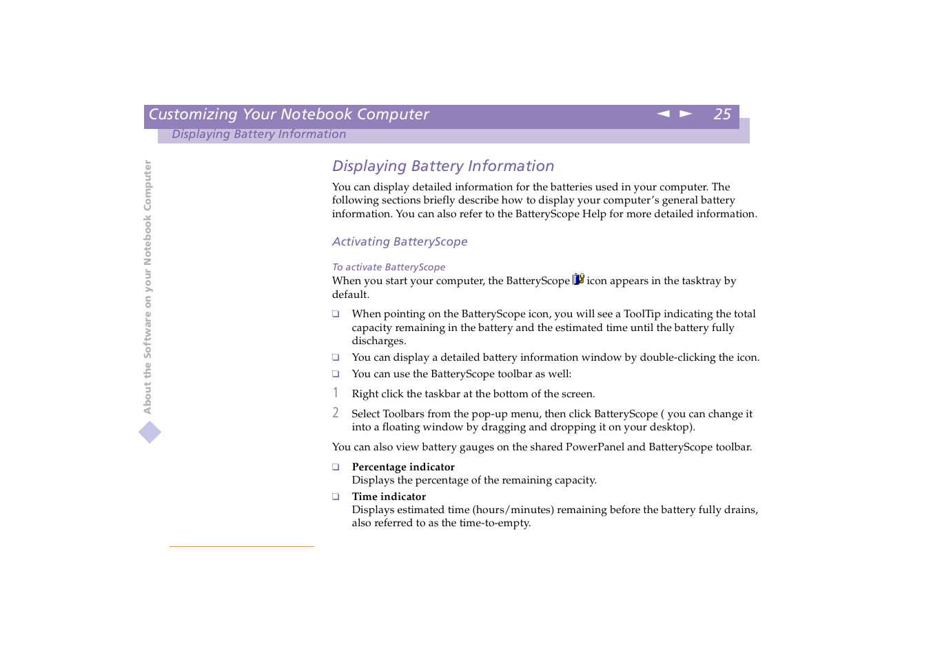 Displaying battery information | Sony PCG-X18 User Manual | Page 25 / 53