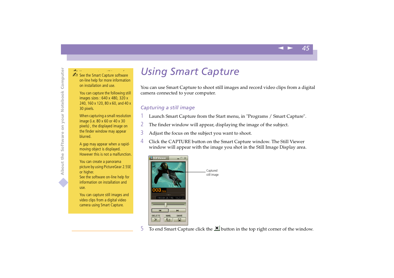 Using smart capture | Sony PCG-X18 User Manual | Page 45 / 53