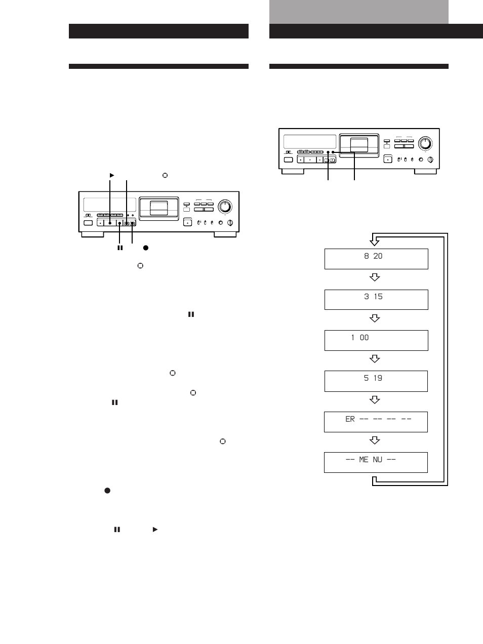 About the display, Playback operations, Recording operations | Me nu | Sony PCM-R300 User Manual | Page 12 / 76