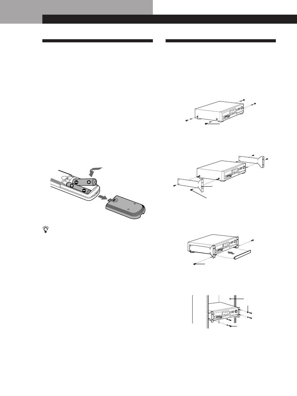 Unpacking, Rack mounting, Getting started | Inserting batteries into the remote | Sony PCM-R300 User Manual | Page 4 / 76