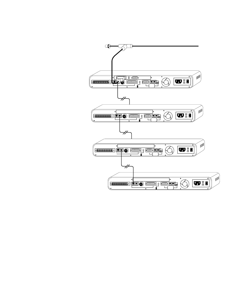 Using the 3in1 port, Page 2-13, Figure 2-7 connecting an in-band daisychaining | Asantéhub 1012 | Asante Technologies 1012 User Manual | Page 47 / 110