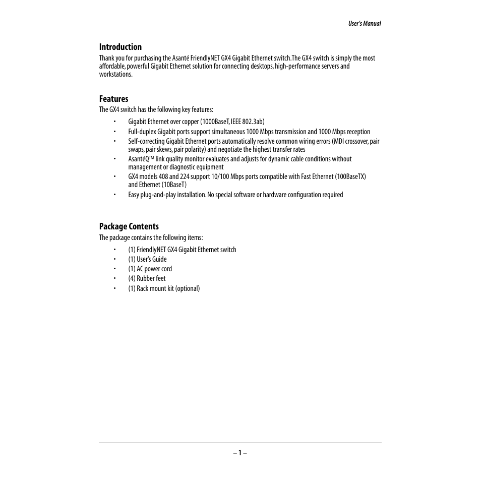 Asante Technologies GX4 User Manual | Page 2 / 10