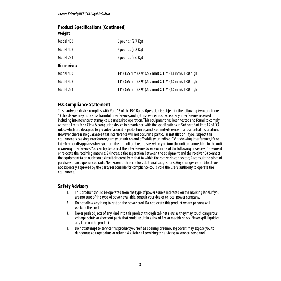 Asante Technologies GX4 User Manual | Page 9 / 10