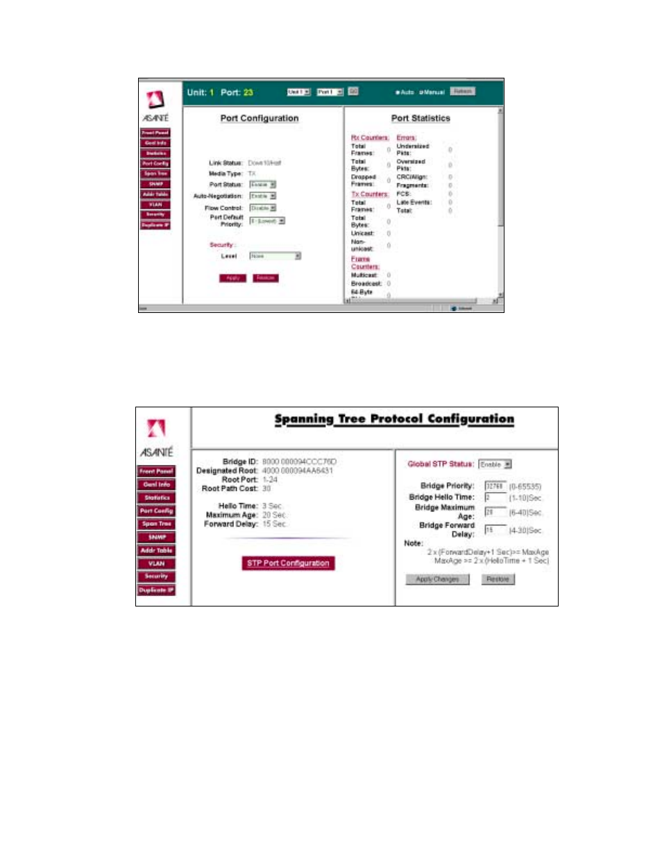 5 span tree (spanning tree) button | Asante Technologies 3524 Series User Manual | Page 59 / 82