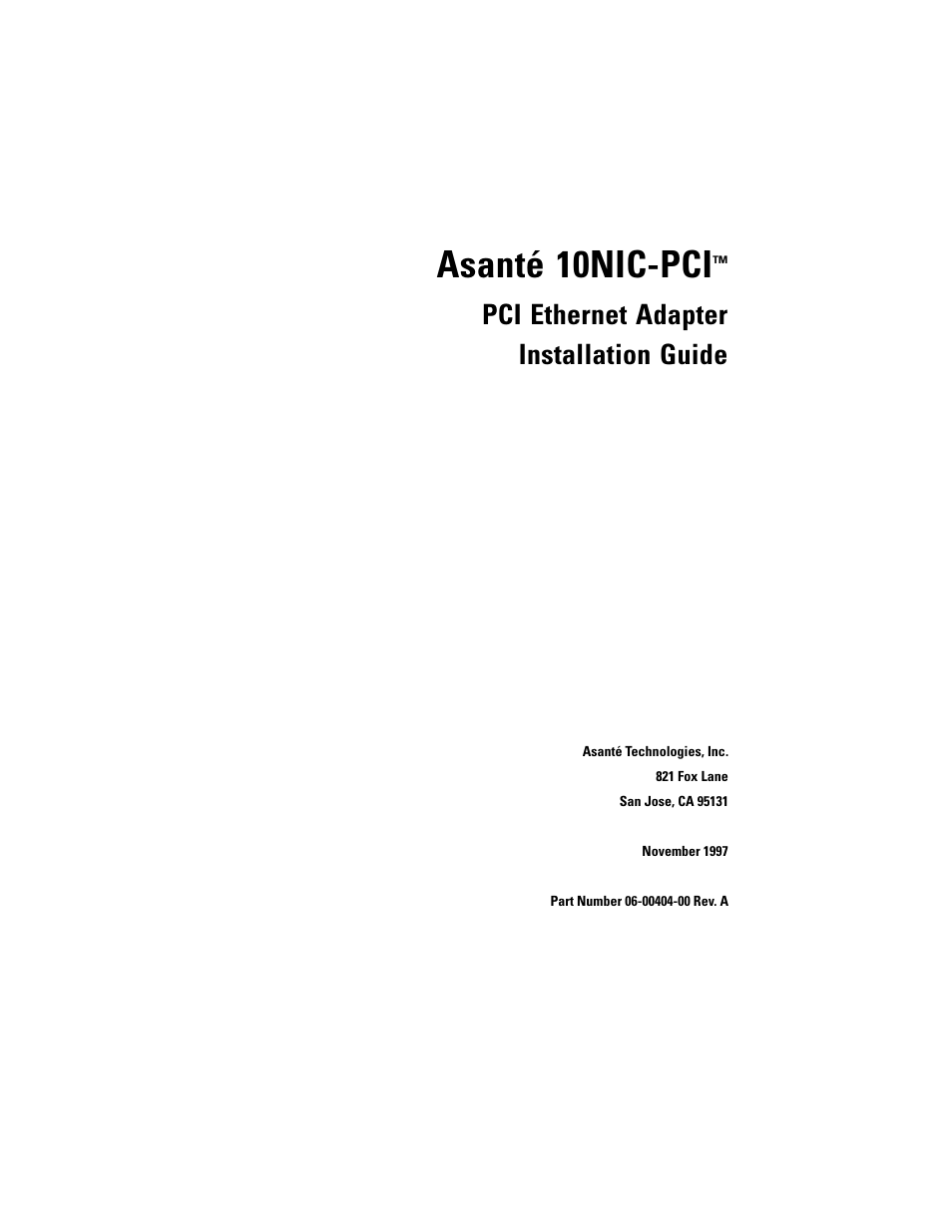 Asante Technologies 10NIC-PCITM User Manual | 50 pages