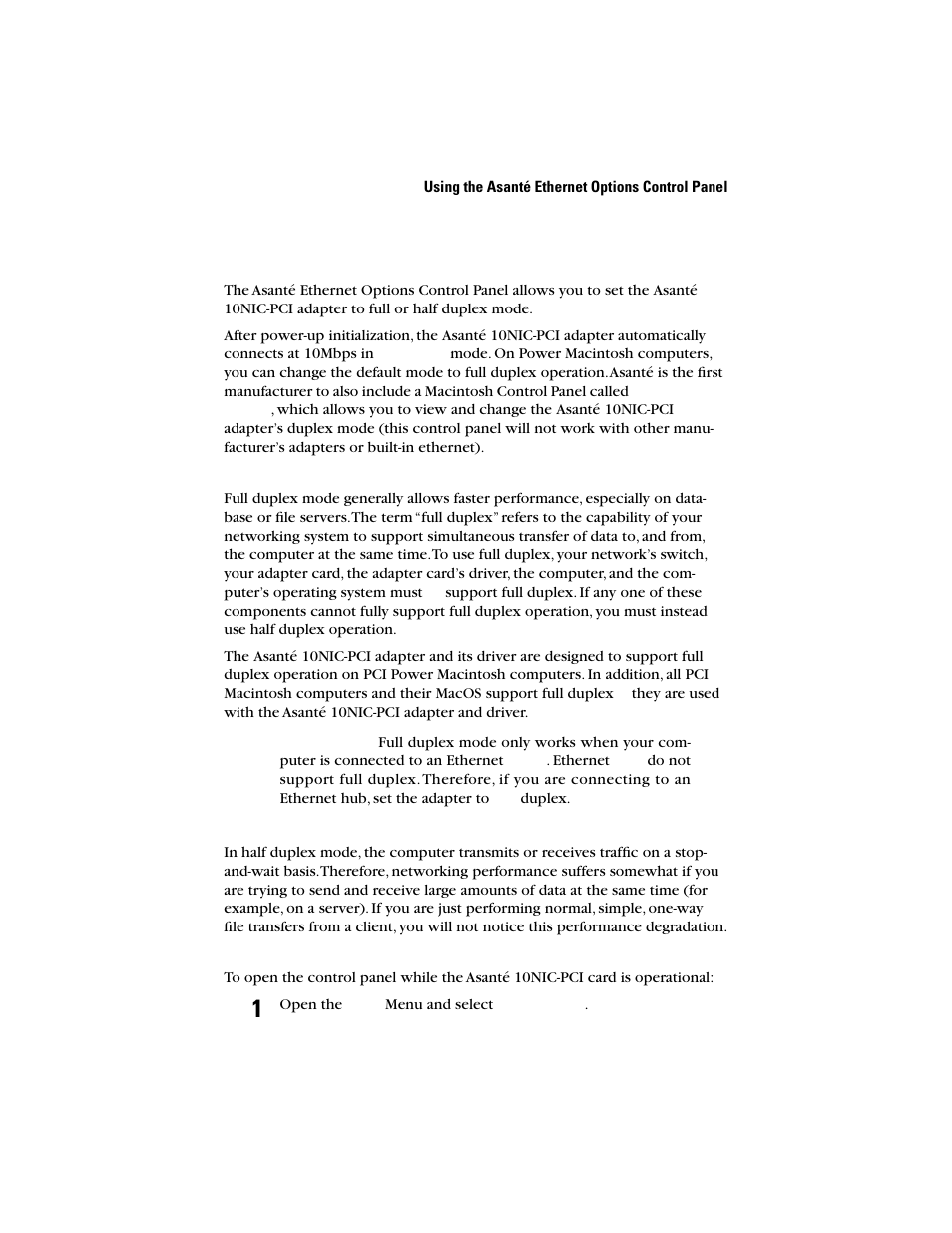 Using the asanté ethernet options control panel | Asante Technologies 10NIC-PCITM User Manual | Page 21 / 50