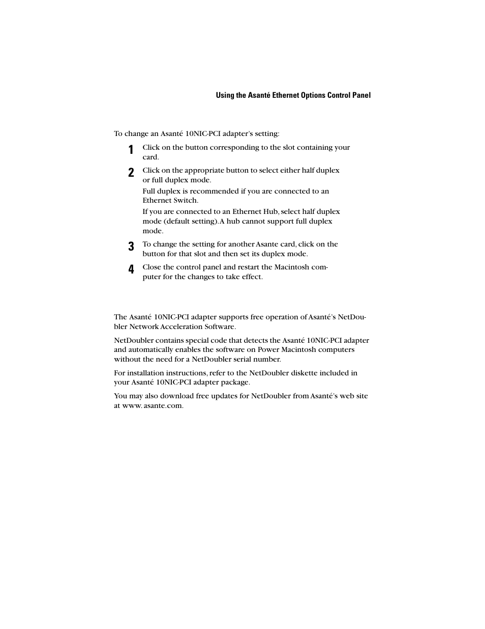 Netdoubler™ installation and operation | Asante Technologies 10NIC-PCITM User Manual | Page 23 / 50