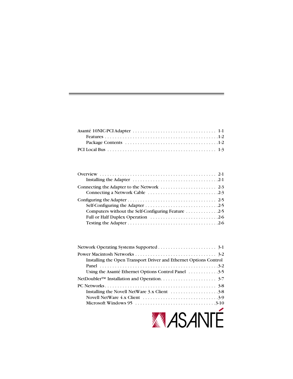 Asante Technologies 10NIC-PCITM User Manual | Page 3 / 50