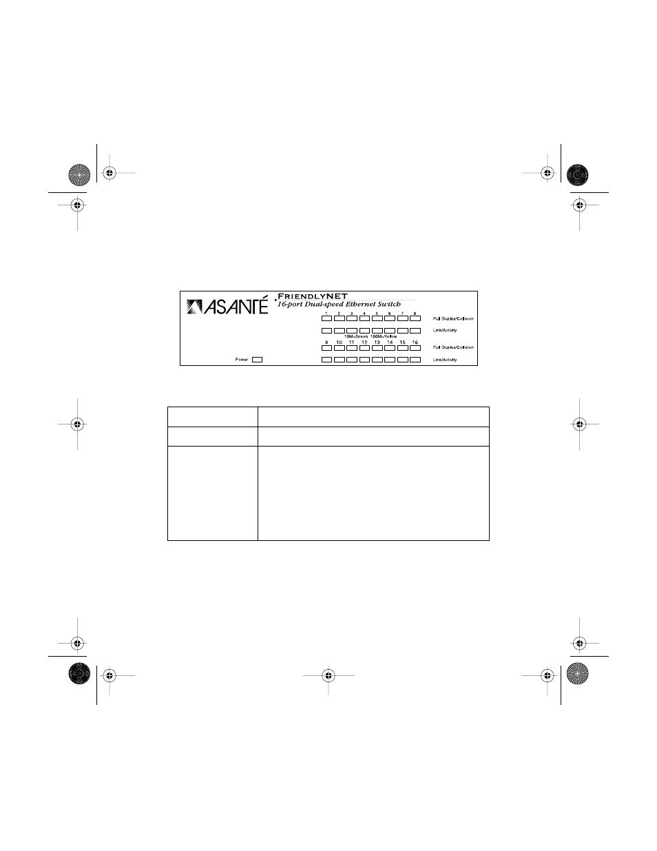Table 1: power led | Asante Technologies FS4016P User Manual | Page 6 / 12