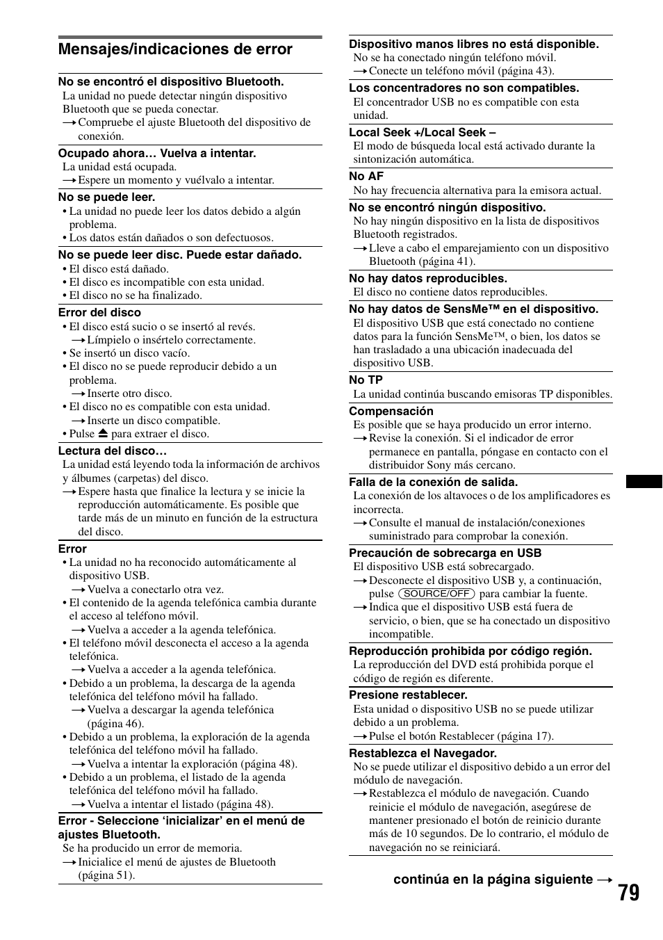 Mensajes/indicaciones de error | Sony XNV-660BT User Manual | Page 157 / 248