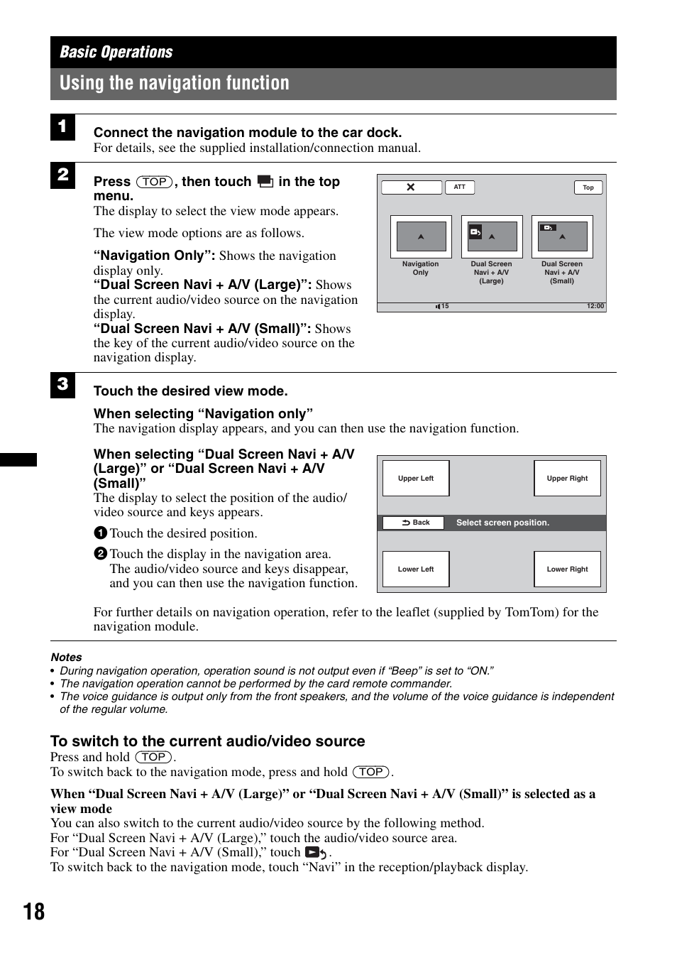 Basic operations, Using the navigation function | Sony XNV-660BT User Manual | Page 18 / 248