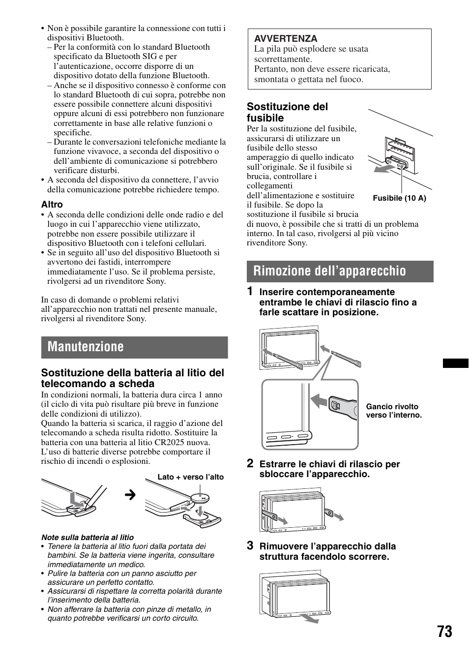 Manutenzione, Rimozione dell’apparecchio | Sony XNV-660BT User Manual | Page 233 / 248