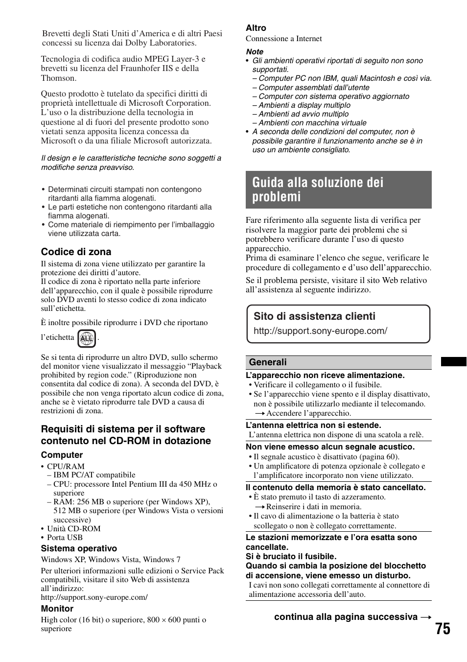 Guida alla soluzione dei problemi, Sito di assistenza clienti | Sony XNV-660BT User Manual | Page 235 / 248