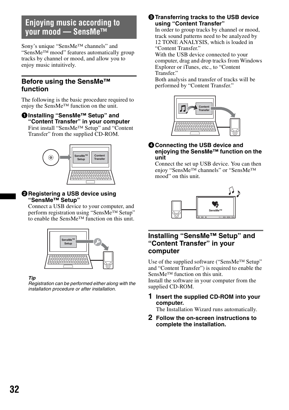 Enjoying music according to your mood - sensme, Before using the sensme™ function, Enjoying music according to your mood — sensme | Sony XNV-660BT User Manual | Page 32 / 248