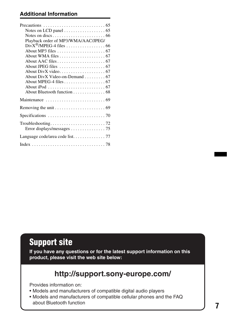 Support site | Sony XNV-660BT User Manual | Page 7 / 248