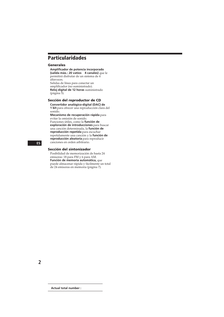 Particularidades | Sony CDX-2100 User Manual | Page 14 / 25