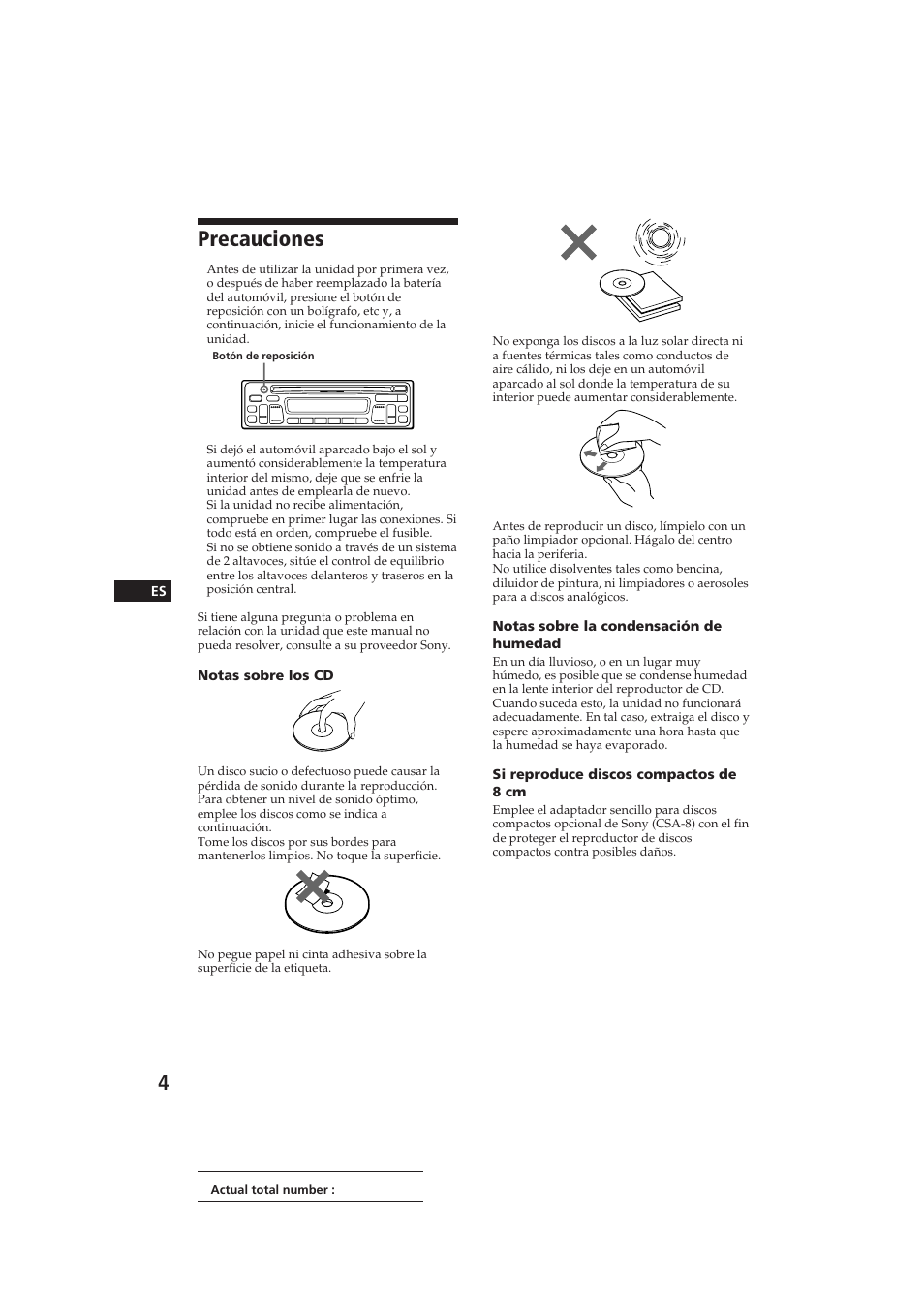 Precauciones | Sony CDX-2100 User Manual | Page 16 / 25