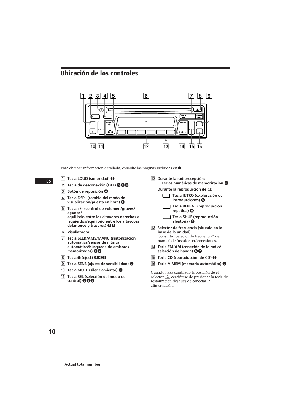 Ubicación de los controles, Es sony cdx-2100 (e | Sony CDX-2100 User Manual | Page 22 / 25