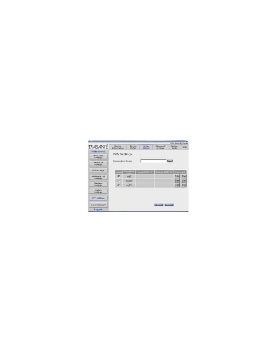 Chapter 4. vpn configuration | Asante Technologies VR2004 Series User Manual | Page 41 / 76