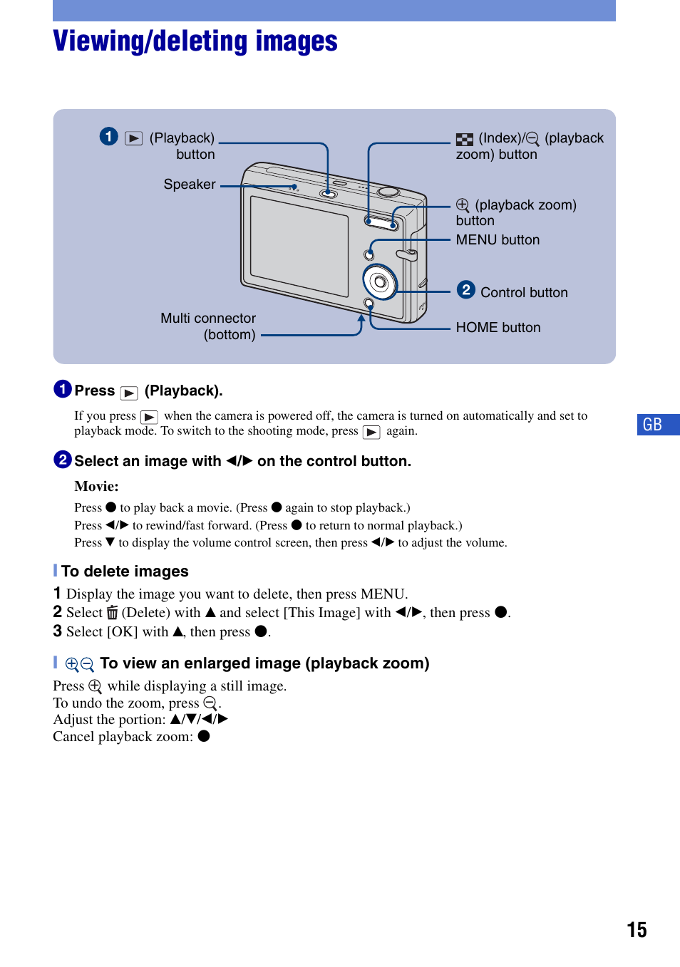 Viewing/deleting images | Sony DSC-T20 User Manual | Page 15 / 60