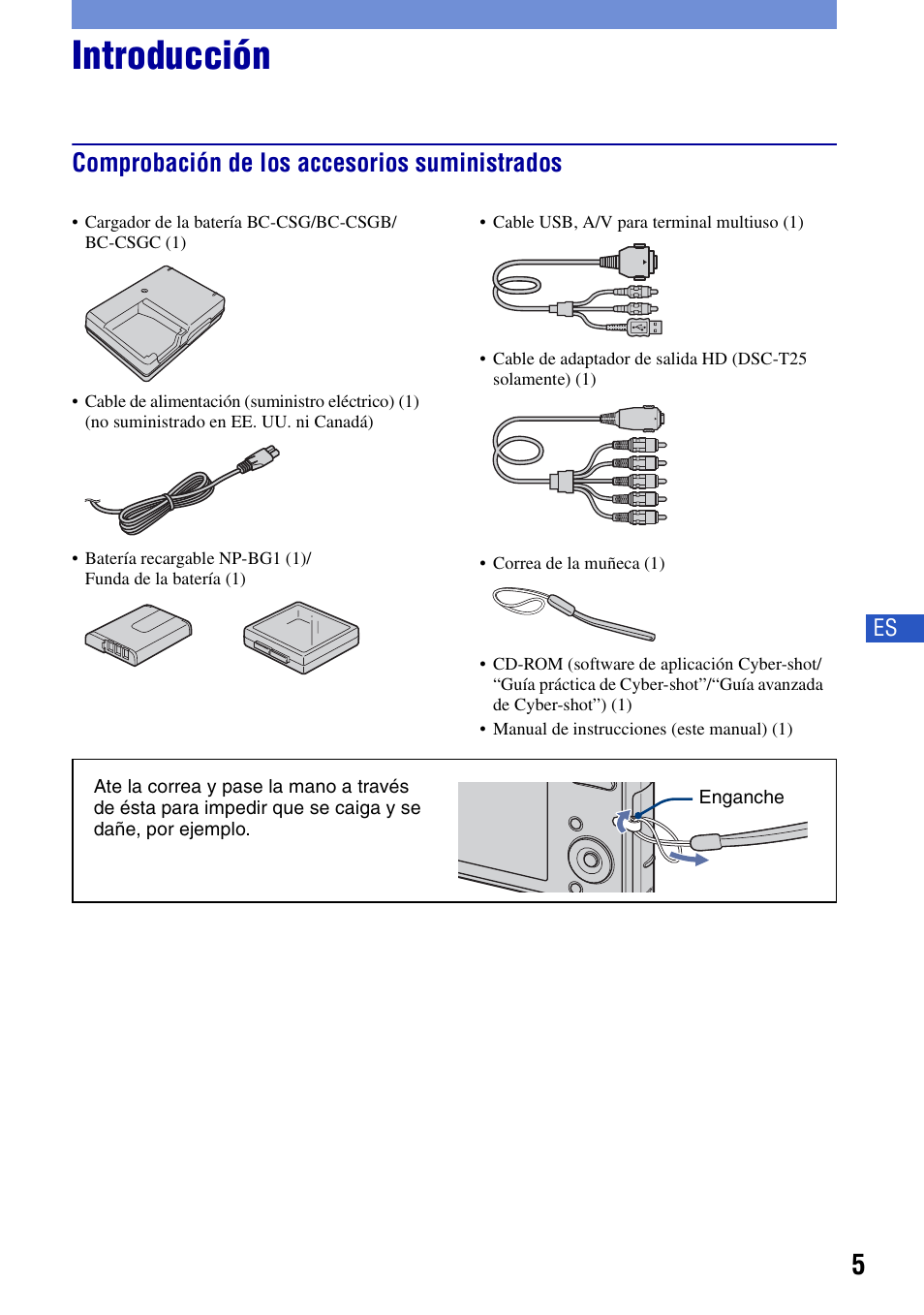 Introducción, Comprobación de los accesorios suministrados | Sony DSC-T20 User Manual | Page 35 / 60