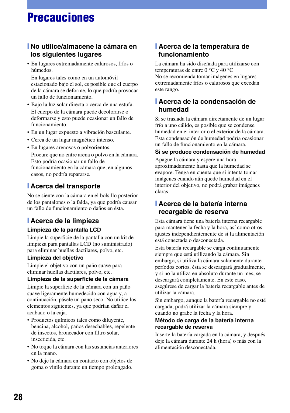 Precauciones | Sony DSC-T20 User Manual | Page 58 / 60