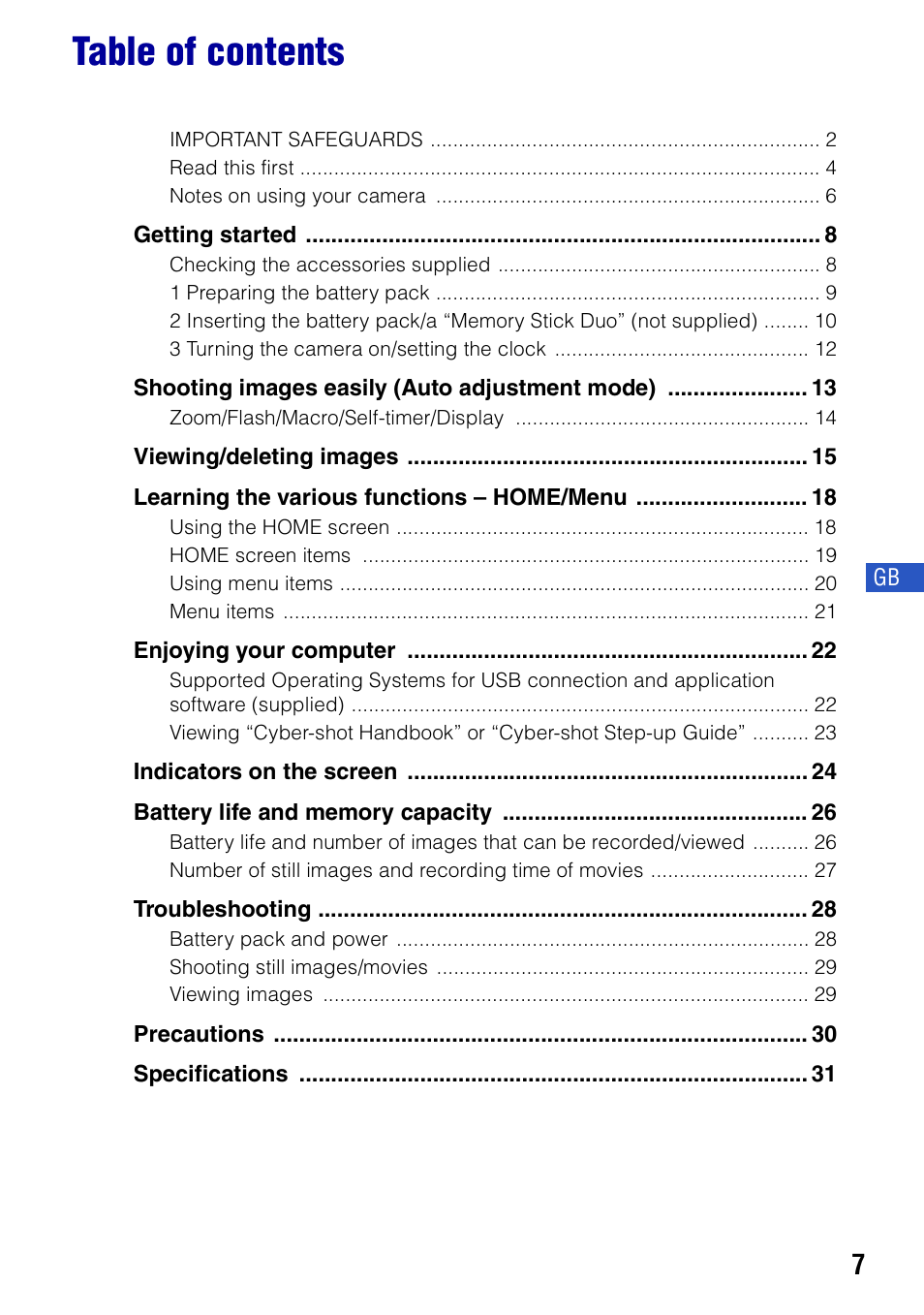 Sony DSC-T20 User Manual | Page 7 / 60