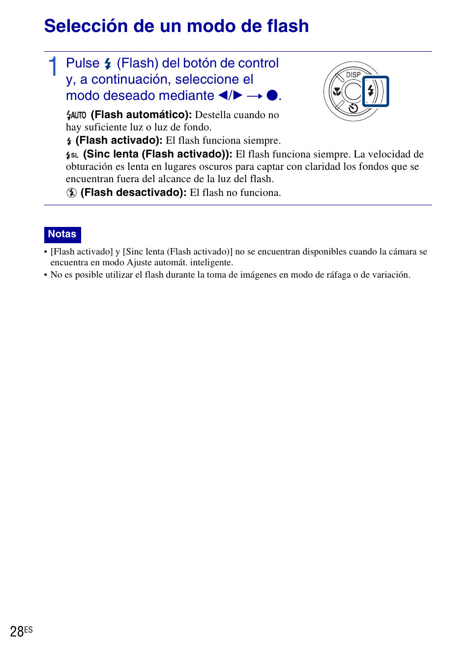 Selección de un modo de flash | Sony DSC-HX1 User Manual | Page 102 / 151