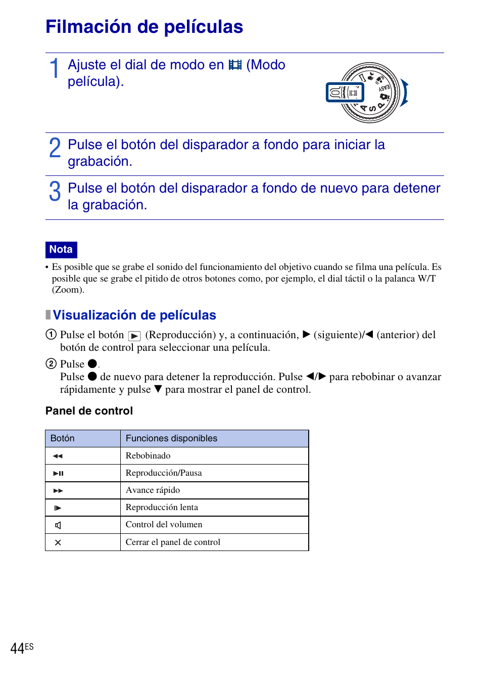 Filmación de películas | Sony DSC-HX1 User Manual | Page 118 / 151