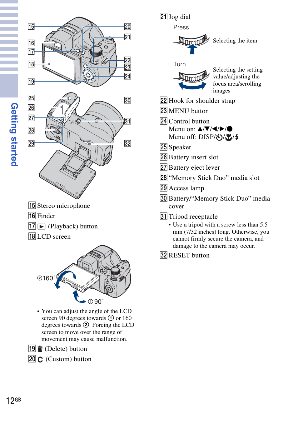 Get ting st art ed | Sony DSC-HX1 User Manual | Page 12 / 151