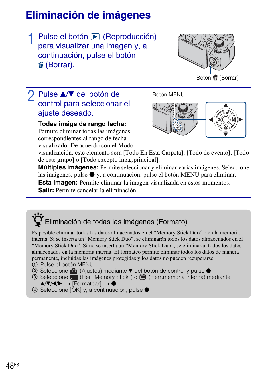 Eliminación de imágenes | Sony DSC-HX1 User Manual | Page 122 / 151