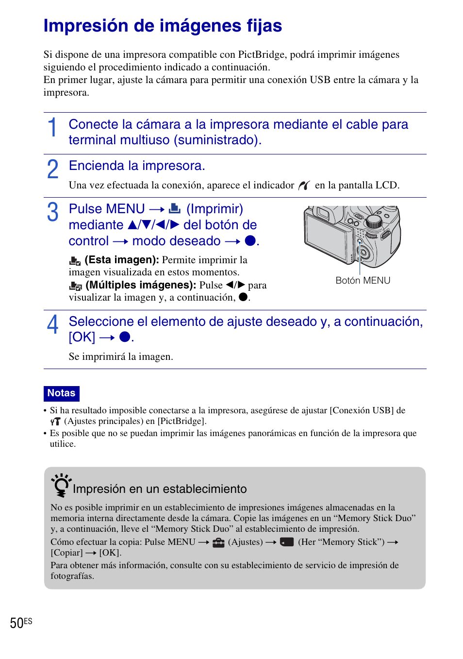 Impresión de imágenes fijas | Sony DSC-HX1 User Manual | Page 124 / 151