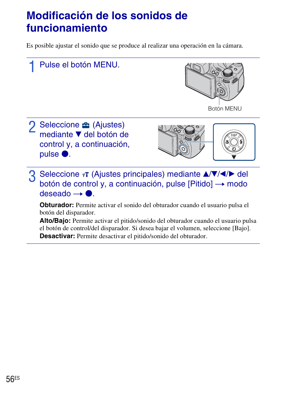 Modificación de los ajustes de la cámara, Modificación de los sonidos de funcionamiento | Sony DSC-HX1 User Manual | Page 130 / 151