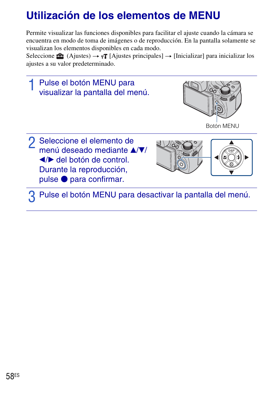 Utilización de los elementos de menu | Sony DSC-HX1 User Manual | Page 132 / 151