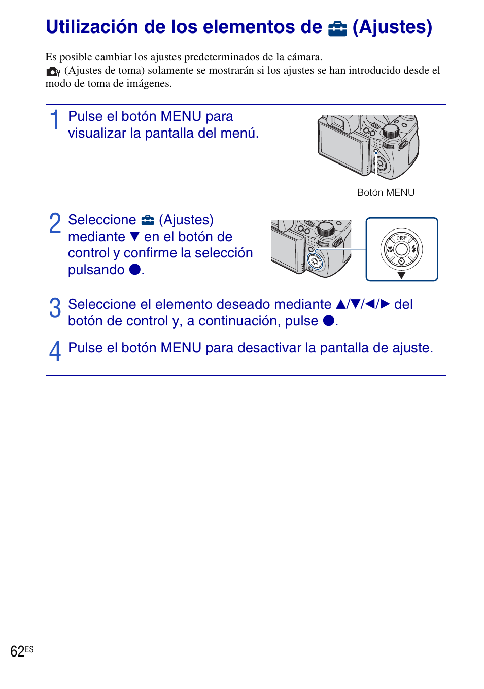 Utilización de los elementos de (ajustes), Utilización de los elementos de, Ajustes) | Sony DSC-HX1 User Manual | Page 136 / 151