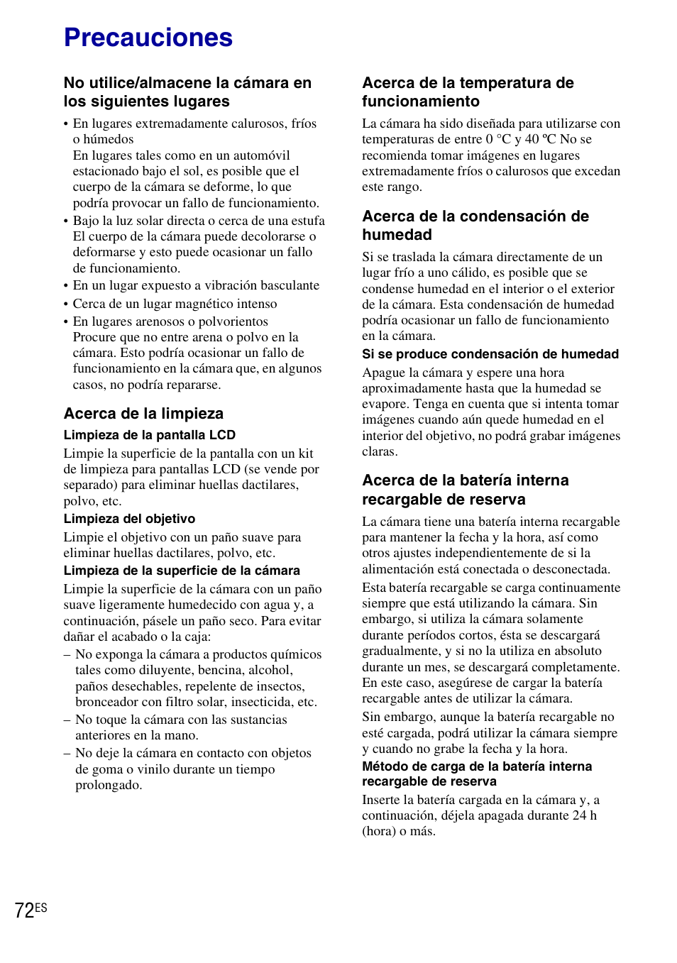 Precauciones | Sony DSC-HX1 User Manual | Page 146 / 151