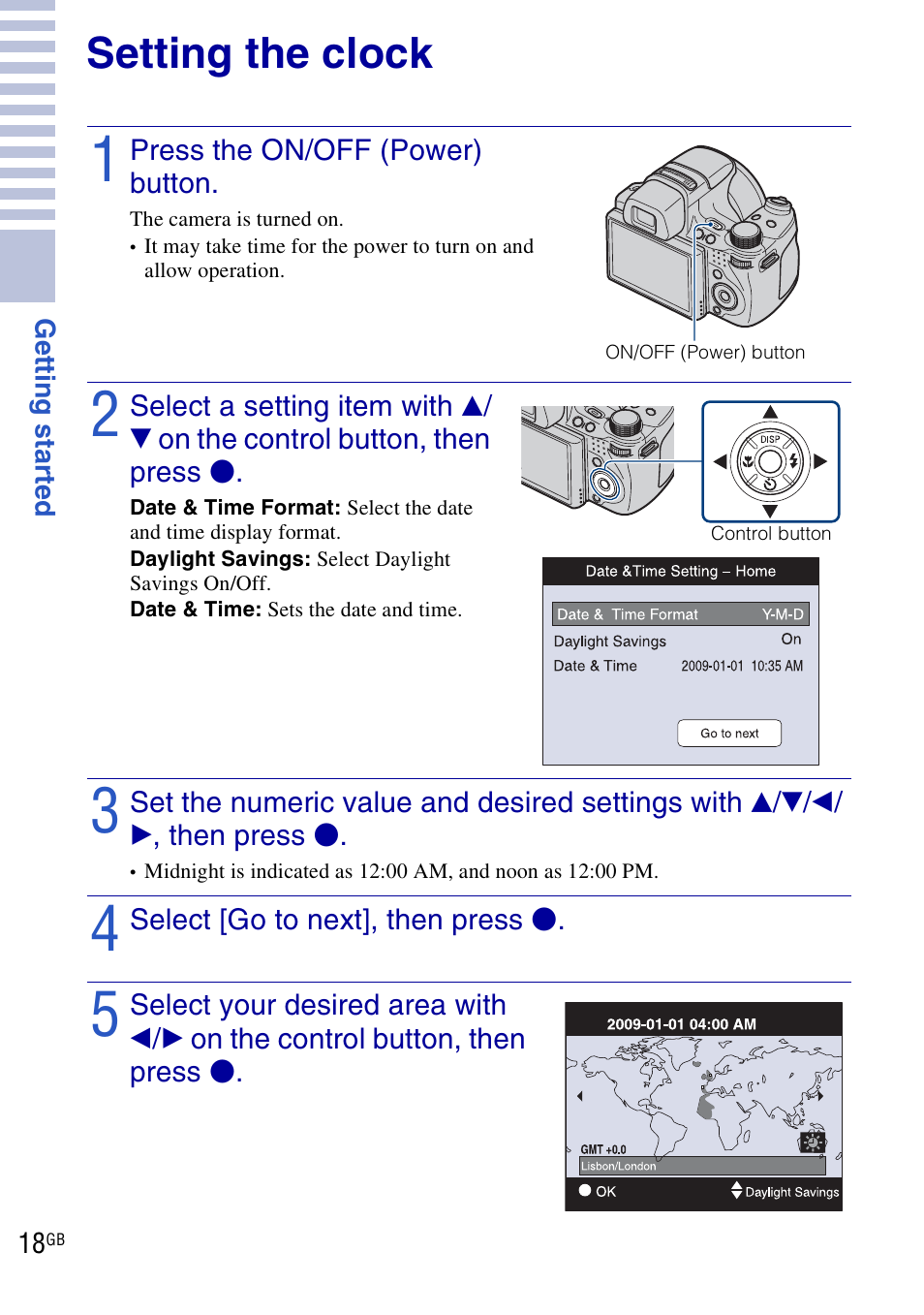 Setting the clock | Sony DSC-HX1 User Manual | Page 18 / 151