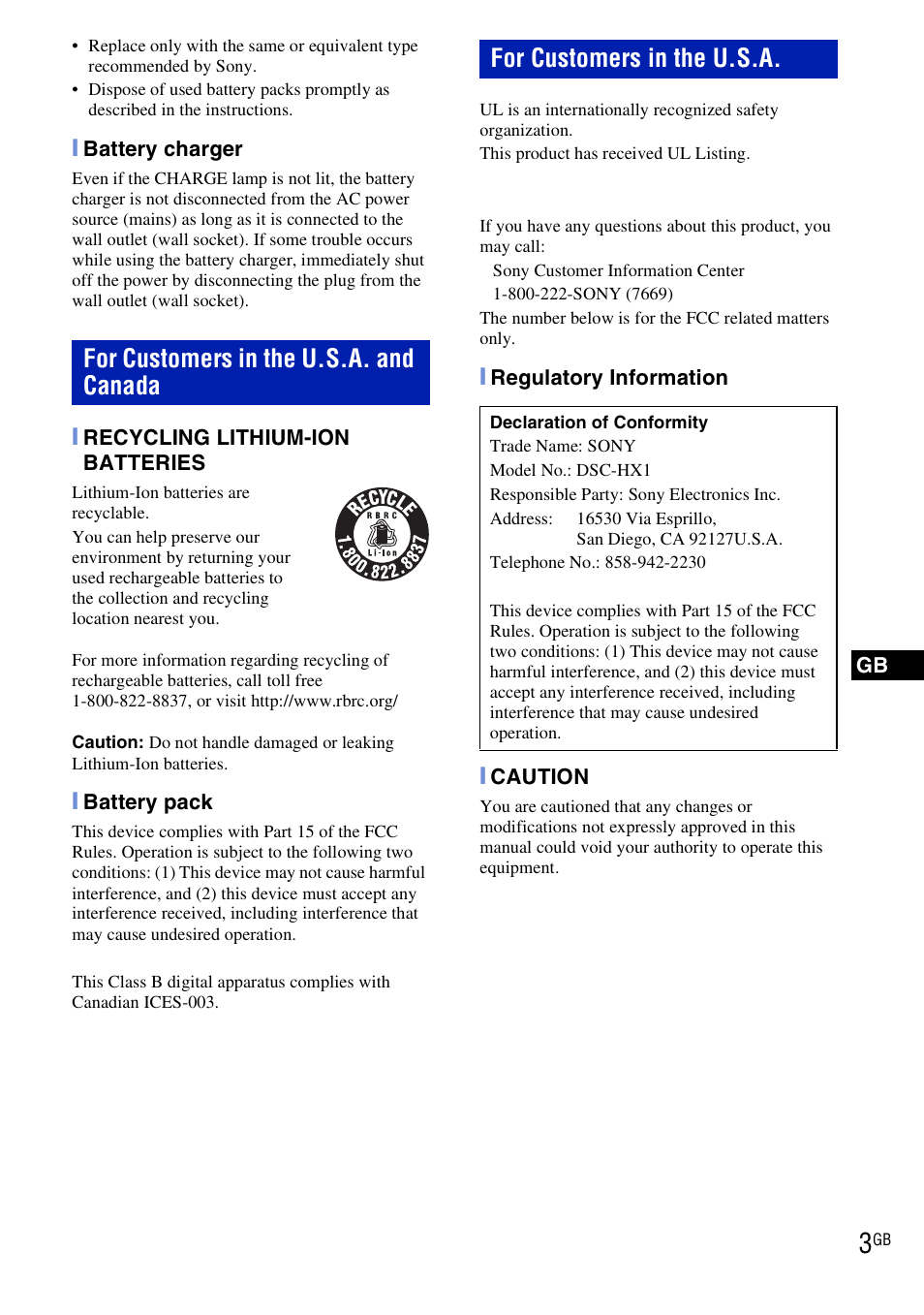 Sony DSC-HX1 User Manual | Page 3 / 151
