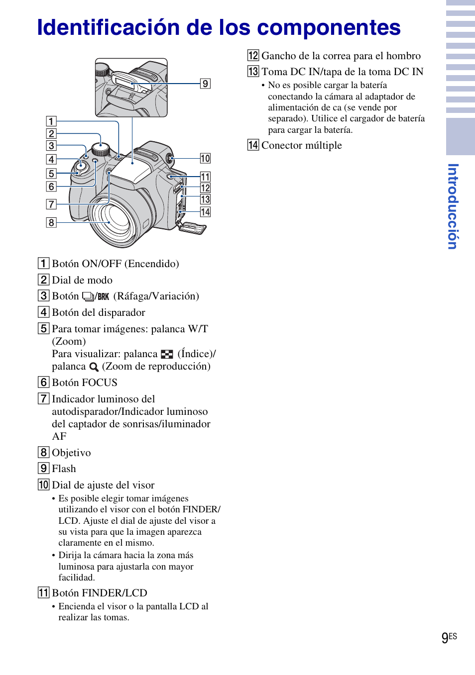 Identificación de los componentes | Sony DSC-HX1 User Manual | Page 83 / 151