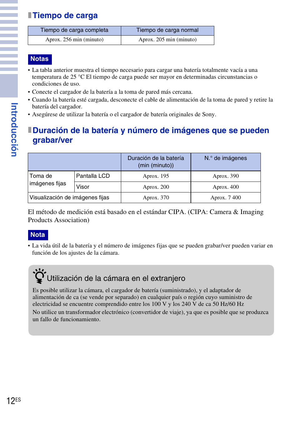 Xtiempo de carga | Sony DSC-HX1 User Manual | Page 86 / 151